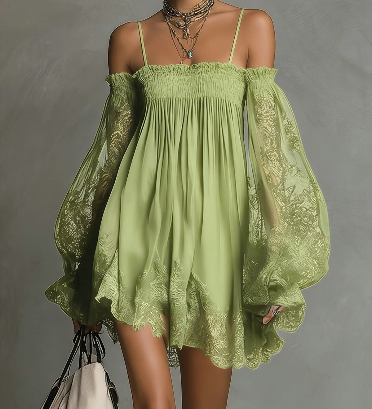 Nea - Mini Dress with Bare Shoulders and Lace