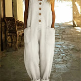 Women's Sleeveless Washed Cotton Denim Jumpsuit