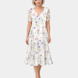 Katell | Dress with Lace Sleeves and Floral Print