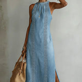 Neea - Denim Dress with Retro Lace