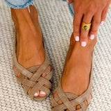 Open-toe flat sandals with woven straps