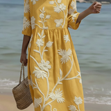 Yassy - Midi Dress with Plant and Floral Pattern
