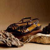 Dark Brown Open-Toe Sandals with Metal Accents