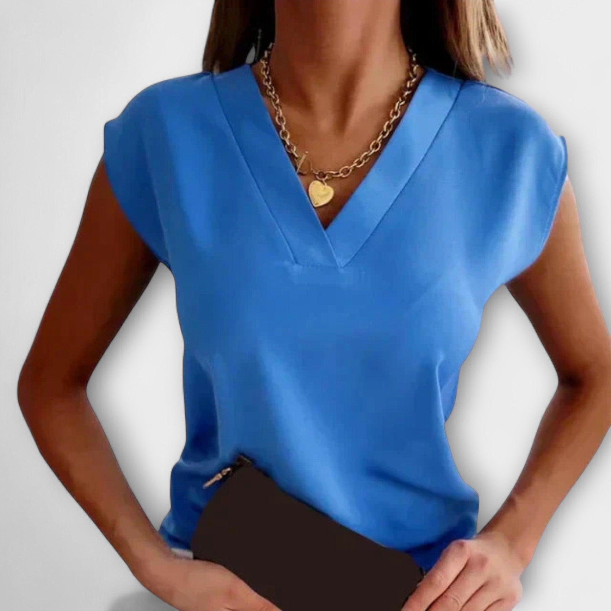 V-neck summer blouse with loose sleeves for women