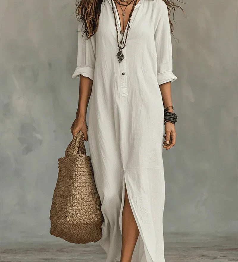 Anni – Loose Black Maxi Dress with Buttons