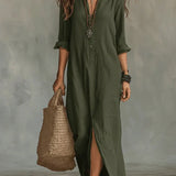 Anni – Loose Black Maxi Dress with Buttons