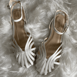 Silver-colored round-toed strap sandals