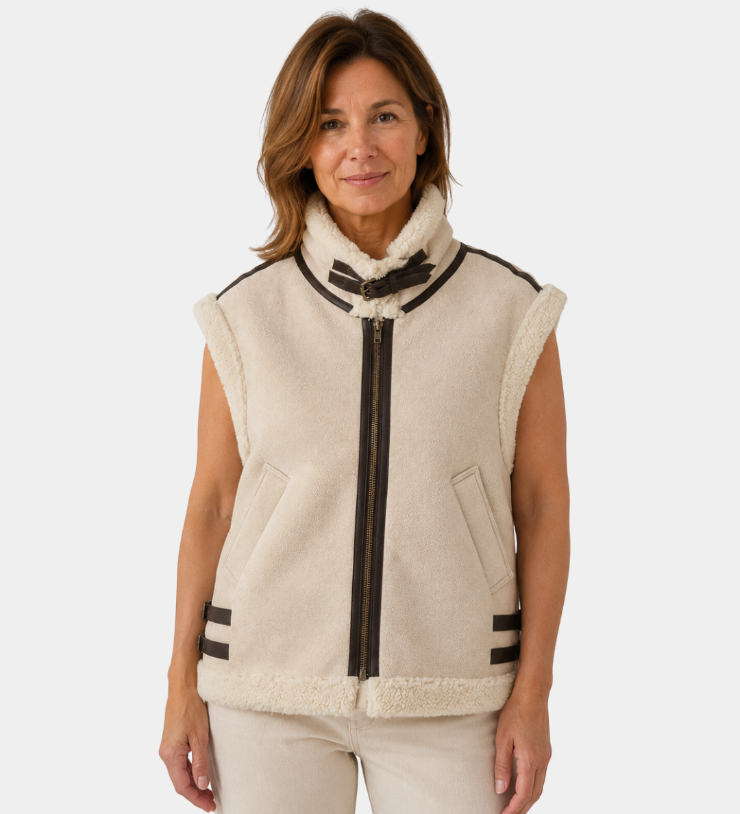 Adalsinde | Women's Sleeveless Gilet with Faux Shearling Effect