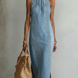 Neea - Denim Dress with Retro Lace