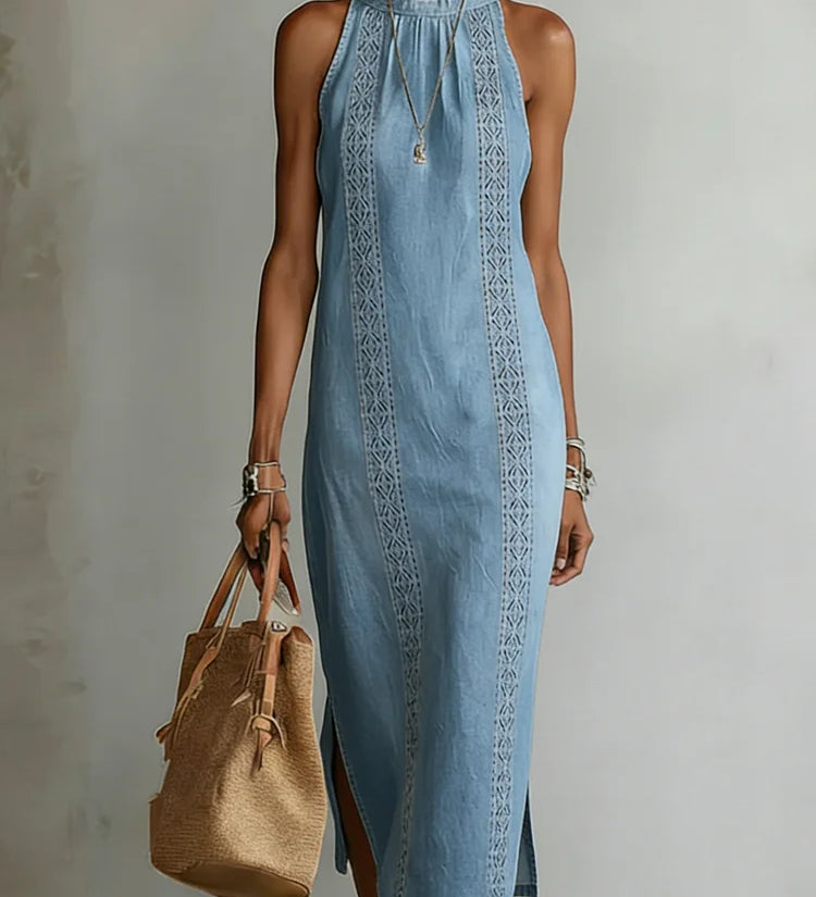 Neea - Denim Dress with Retro Lace