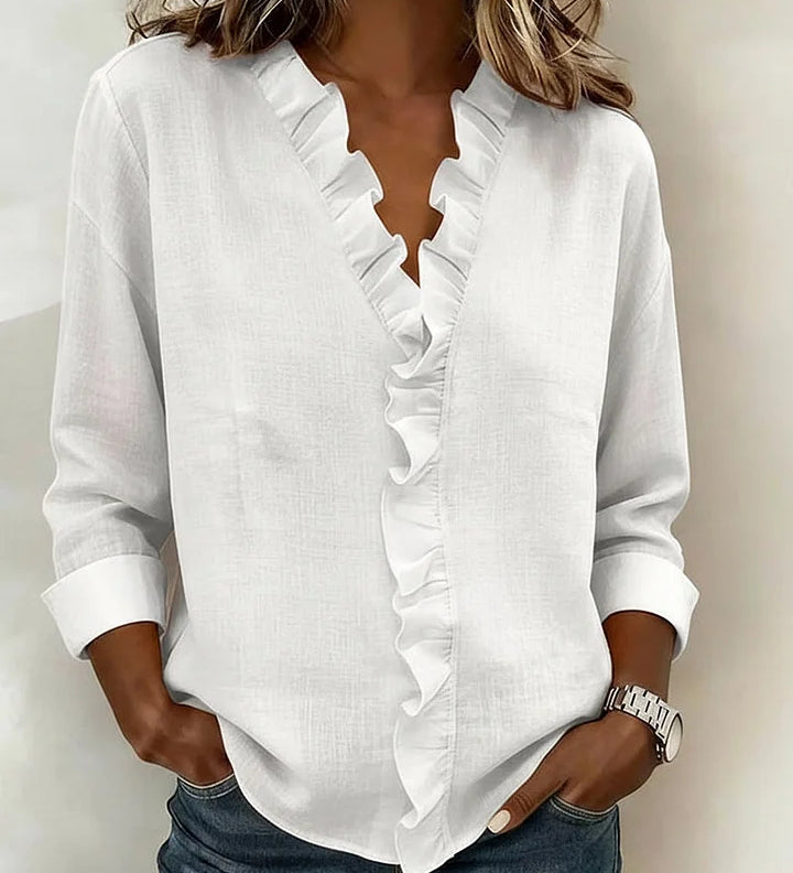 Indie | Ruched Blouse, V-Neck and Long Sleeves
