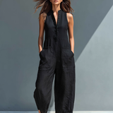 Ilona | Minimalist Women's Sleeveless Linen Dress, High Collar and Buttons