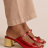 Thick-heeled open-toe sandals with colorful straps