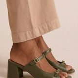 Thick-heeled open-toe sandals with colorful straps
