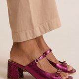 Thick-heeled open-toe sandals with colorful straps