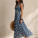 Aino™ | Stylish Denim Dress with Polka Dot Chiffon Skirt