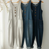 Women's Sleeveless Washed Cotton Denim Jumpsuit