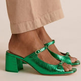 Thick-heeled open-toe sandals with colorful straps