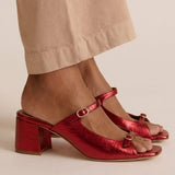 Thick-heeled open-toe sandals with colorful straps