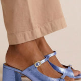 Thick-heeled open-toe sandals with colorful straps