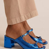 Thick-heeled open-toe sandals with colorful straps