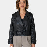 Aigline | Short Faux Leather Trench Coat
