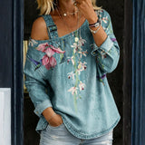 Alma - Denim Top with Bare Shoulders
