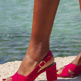 Suede Cross Strap Sandals with Thick Heel