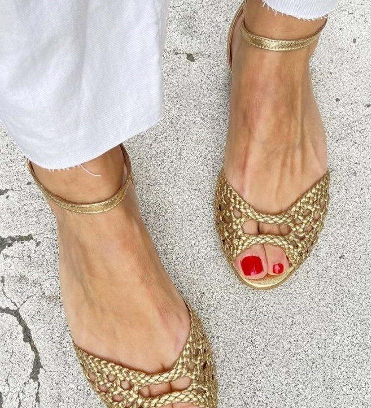 Golden Ankle Strap Sandals