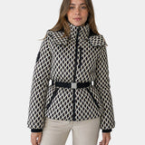 Élodiane | Beige quilted jacket with patterns and belt