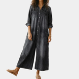 Diana™ | Vintage Denim-Look Button-Up Jumpsuit