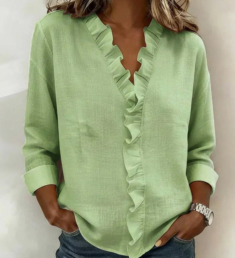 Indie | Ruched Blouse, V-Neck and Long Sleeves