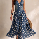 Aino™ | Stylish Denim Dress with Polka Dot Chiffon Skirt
