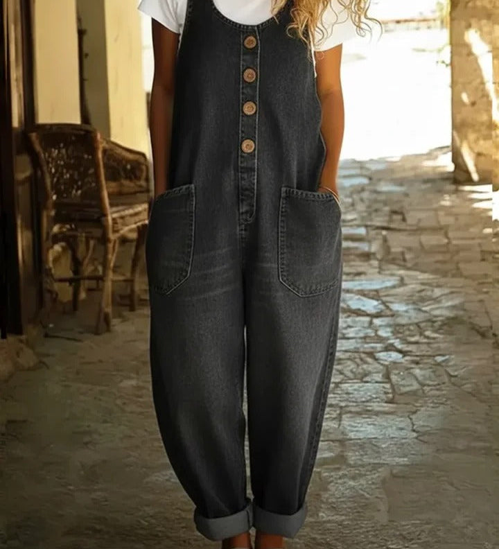 Women's Sleeveless Washed Cotton Denim Jumpsuit