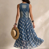 Aino™ | Stylish Denim Dress with Polka Dot Chiffon Skirt