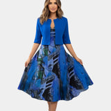 Stacy | Fluid Printed Midi Dress with Matching Jacket