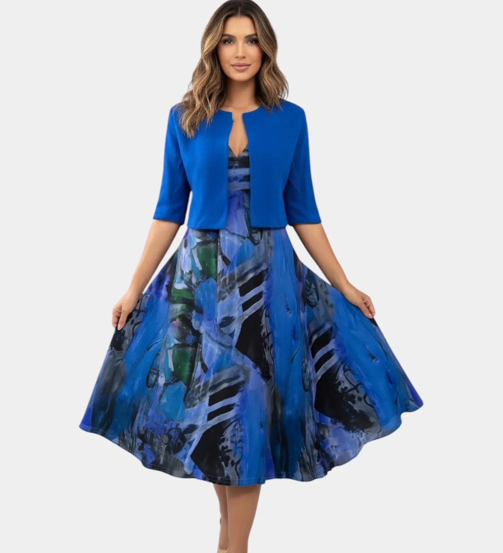 Stacy | Flowing Midi Dress with Matching Jacket