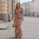 Laura - Fitted Long Dress with Floral Print