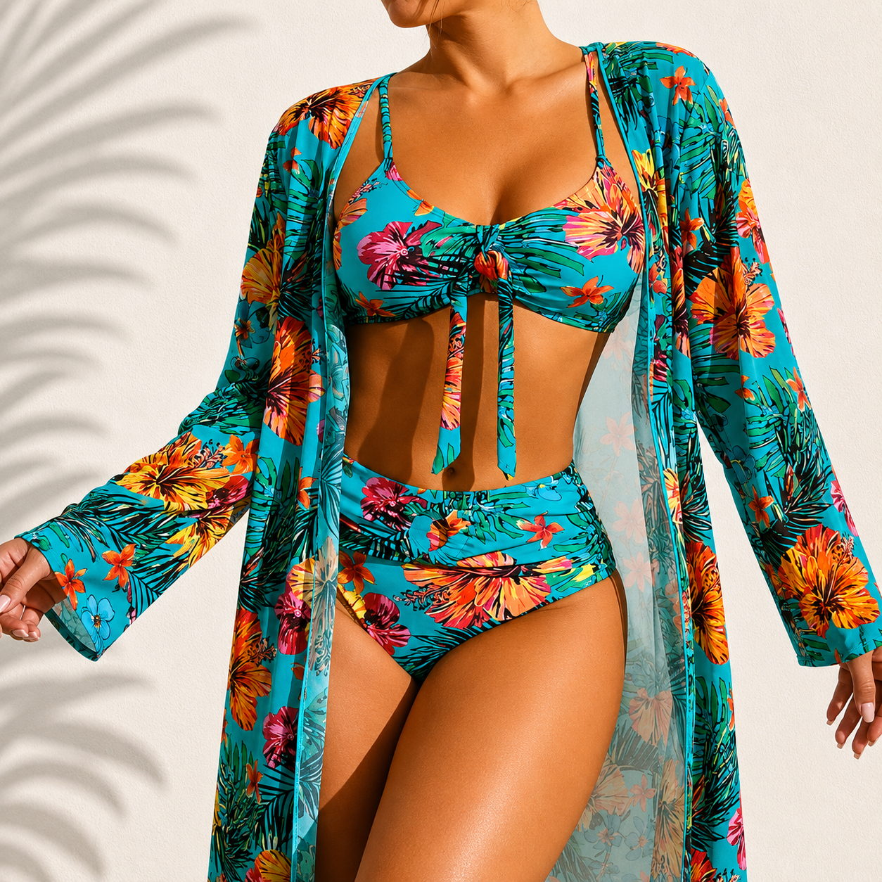 Marie - Stylish Tropical 3-Piece Bikini Set