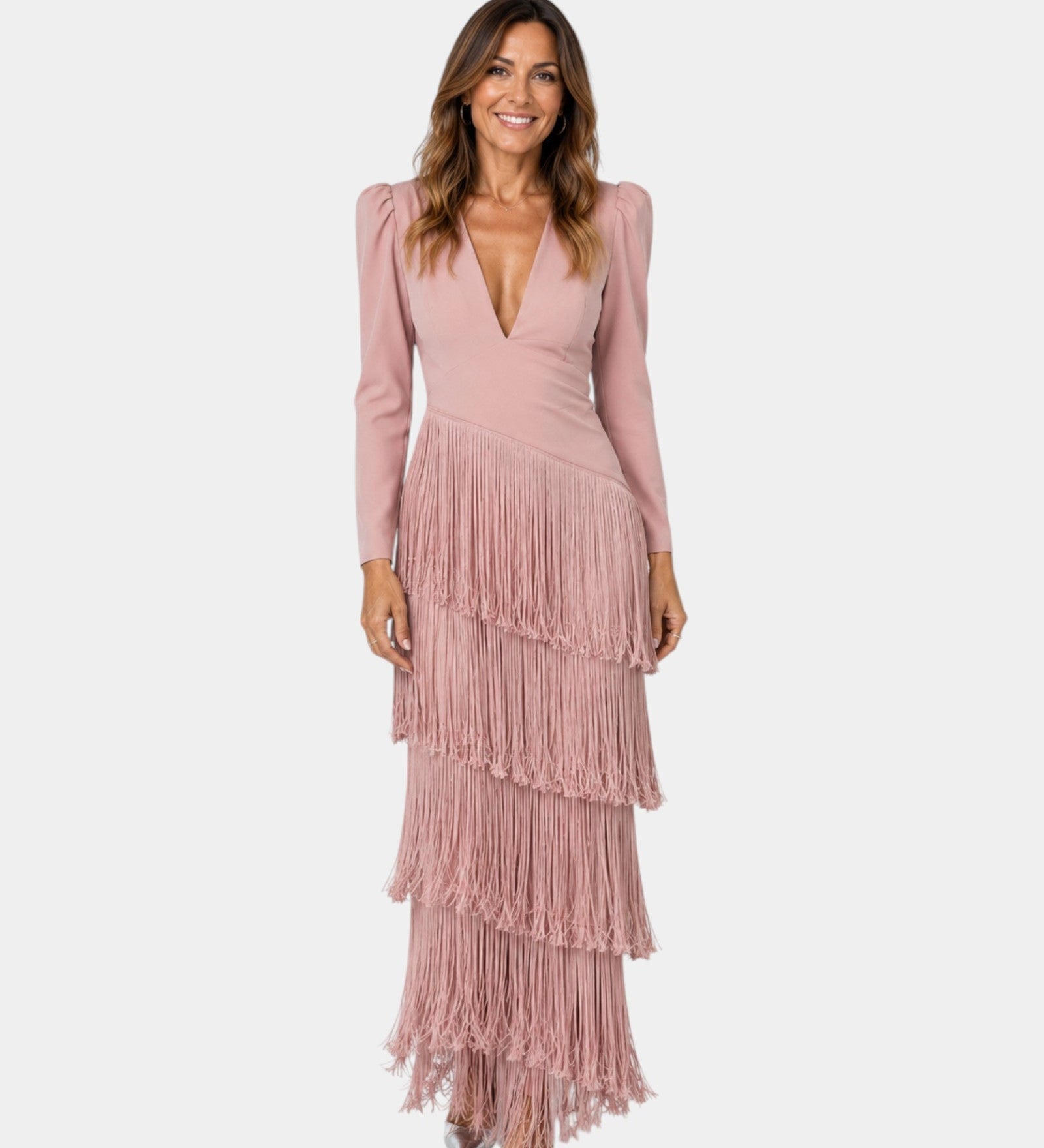 Eulalie | Elegant Midi Dress with Fringe Sleeves