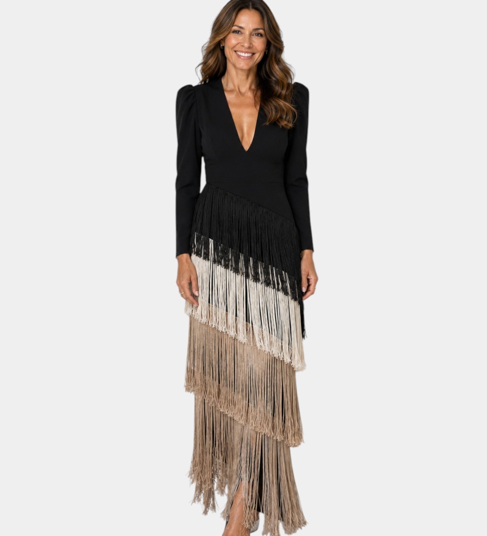 Eulalie | Elegant Midi Dress with Fringe Sleeves