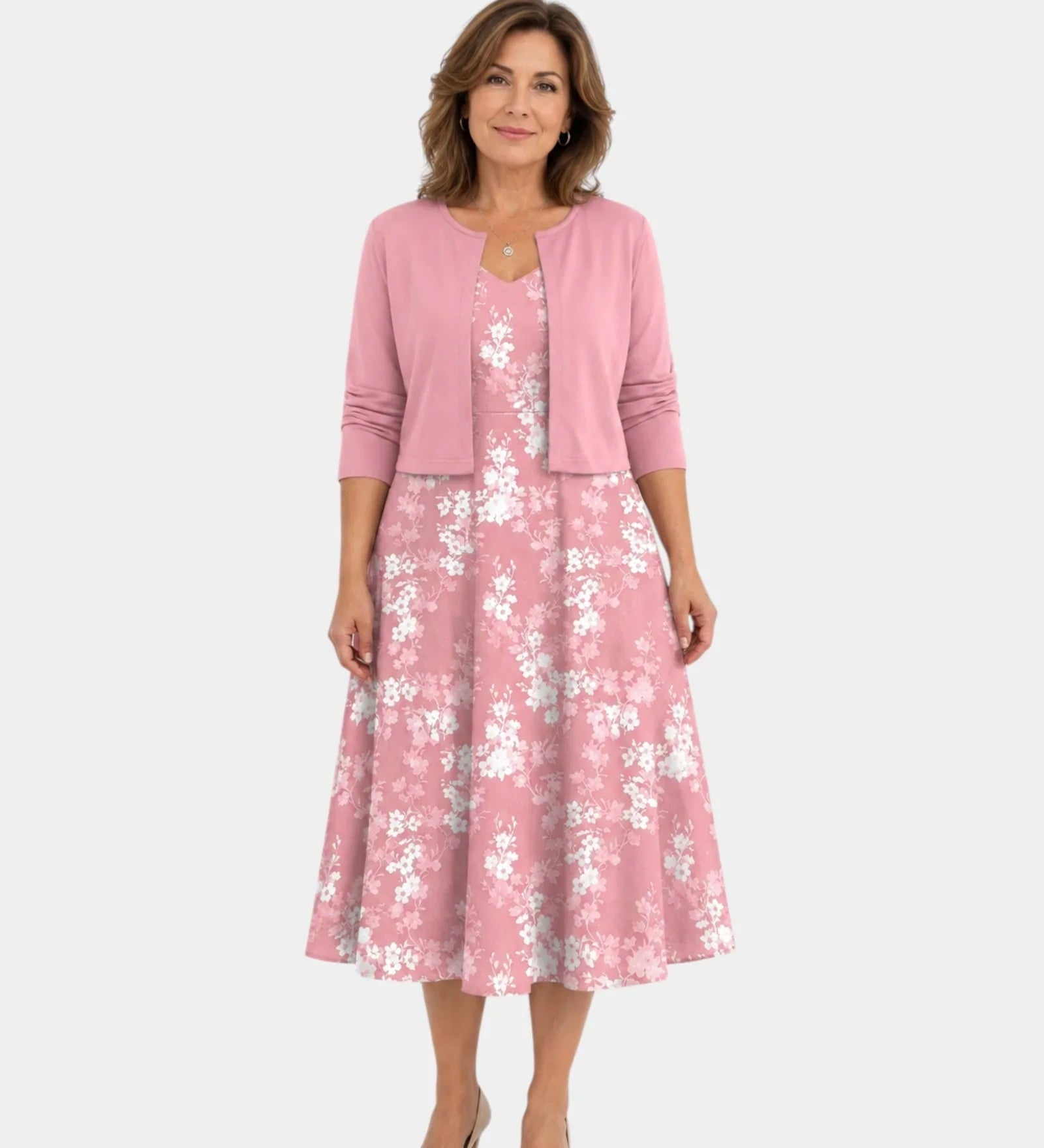 Guilaine | Ensemble robe fleurie et cardigan léger