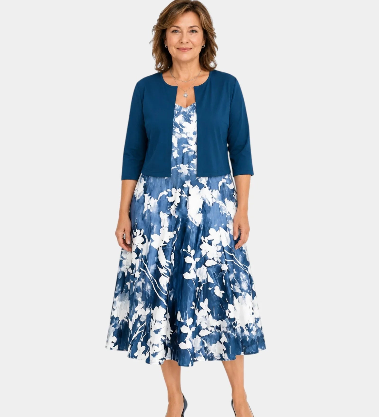 Guilaine | Floral Dress and Lightweight Cardigan Set