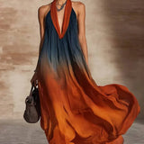 Helmi – Long Halter Neck/V-Neck Gradient Dress