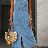 Iida - Casual Shoulder-Strap Denim Dress
