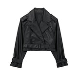 Aigline | Short Faux Leather Trench Coat