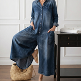 Diana™ | Vintage Denim-Look Button-Up Jumpsuit