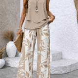 Ernestina™ | Natural Beige Top and Botanical Trousers
