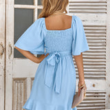 Claire | Light Blue Midi Summer Dress with Stunning Brooches