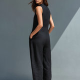 Ilona | Minimalist Women's Sleeveless Linen Dress, High Collar and Buttons